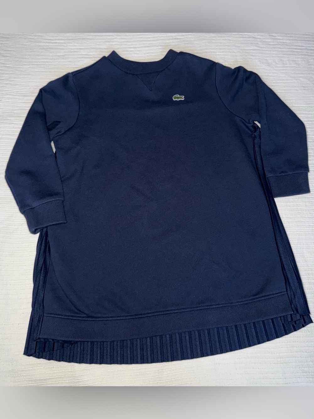 Lacoste Girls Navy Pleated Back Sweatshirt Dress Size 4 104cm